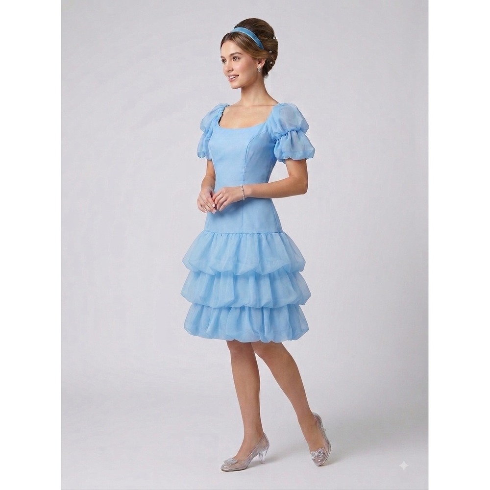 Vintage 1980s House of Bianchi Blue Chiffon Bubble Tiered Cinderella Dress